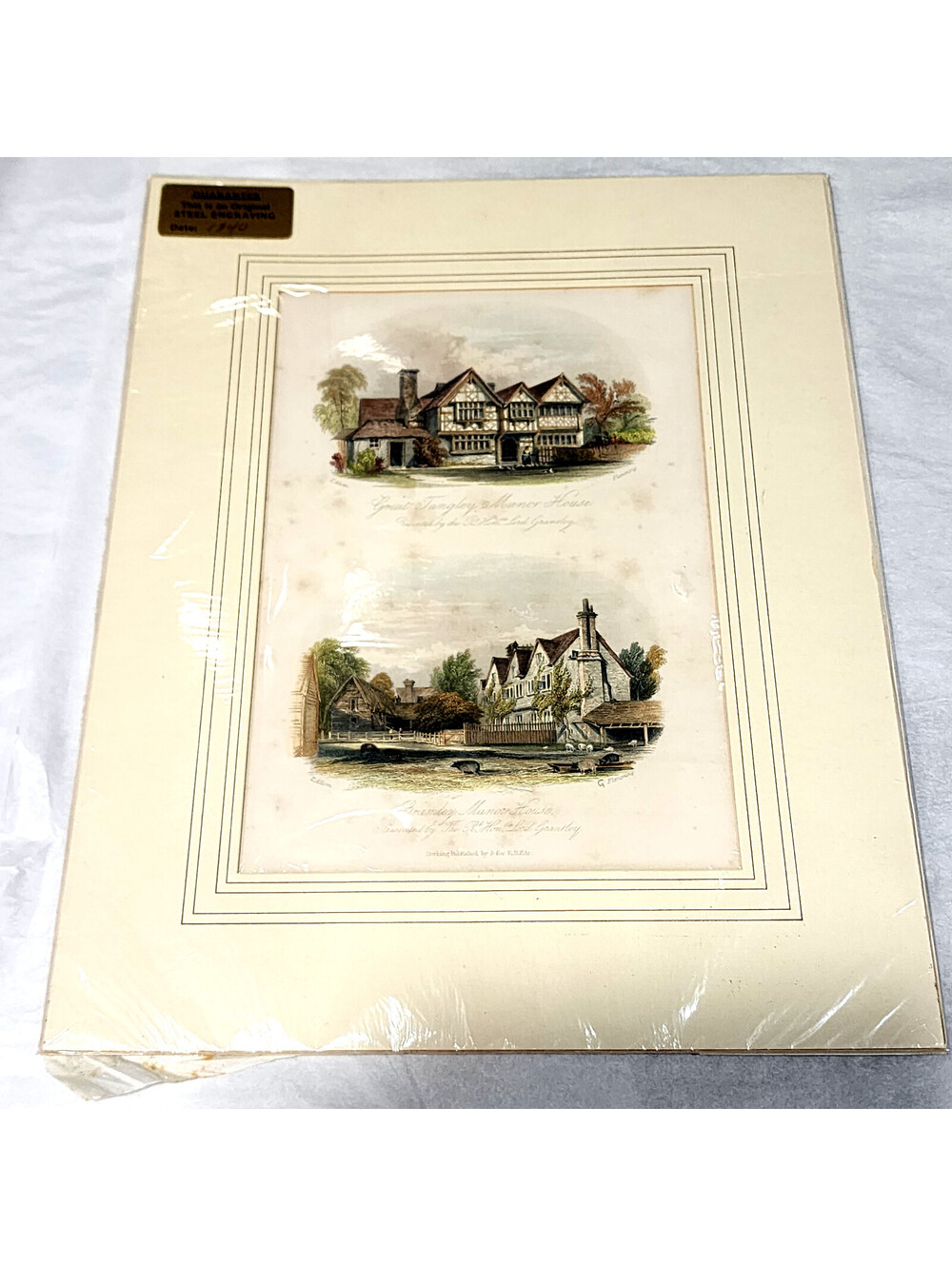1840 Antique Steel Engraving Great Tangley Bramley Manor House Thomas Allom